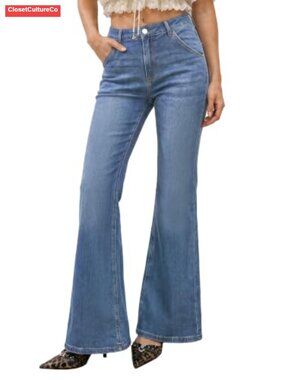 High Waisted Flare Jeans 4-Way Stretch Bell Bottom Denim Jegging